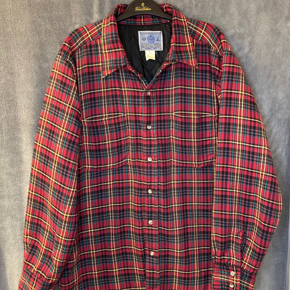 VTG Plaid Flannel Quilted Shacket Jacket Mens L American‎ Heavyweight Workwear
